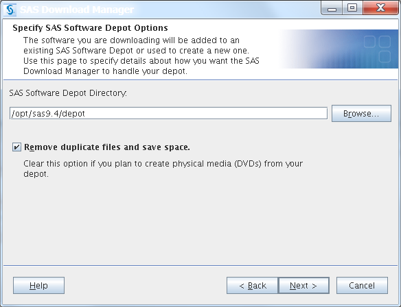 Specify SAS Software Depot Options window