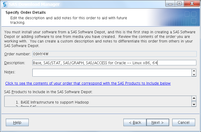 Specify Order Details window