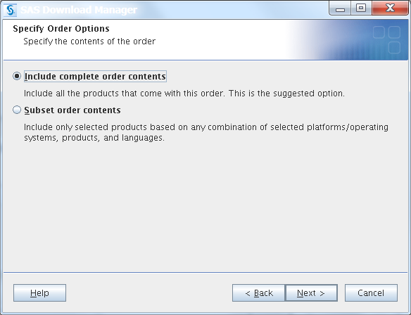 Specify Order Options window