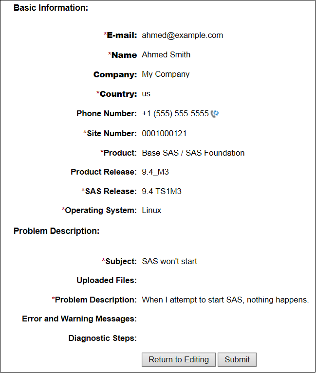 Problem Description form