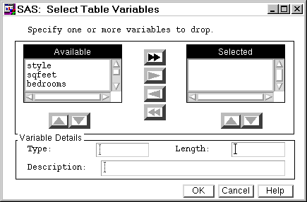 [The Select Table Variables Window]