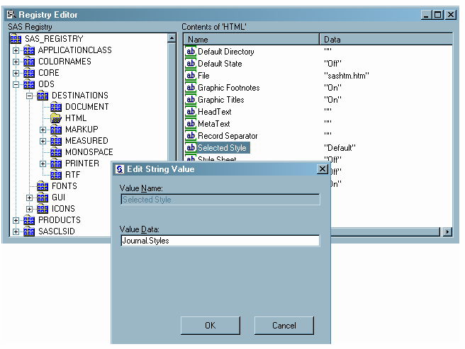 SAS Registry Showing Selected Style Setting