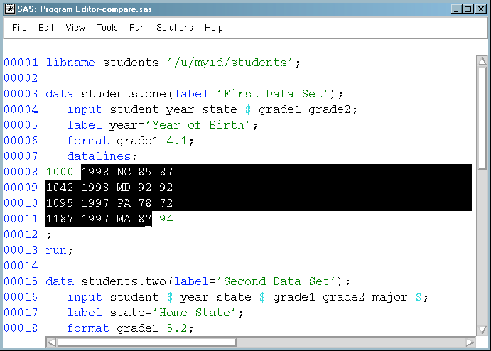 Program Editor Window with Strings That Are Marked