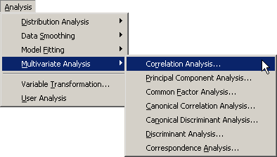 Selecting the Correlation Analysis