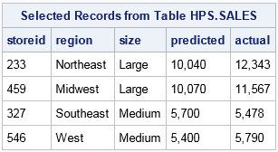 Selected records from the Hps.Sales table