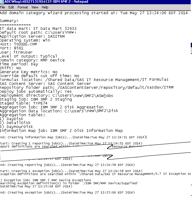 Sample Log File from the Add Domain Category Wizard