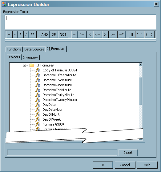 Expression Builder Dialog Box with IT Formulas Tab