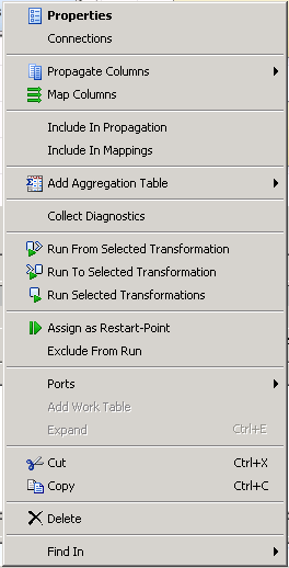 Aggregation Transformation Menu