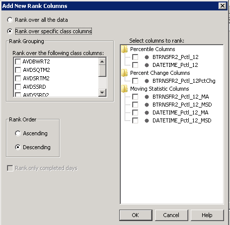 Rank Over Specific Columns