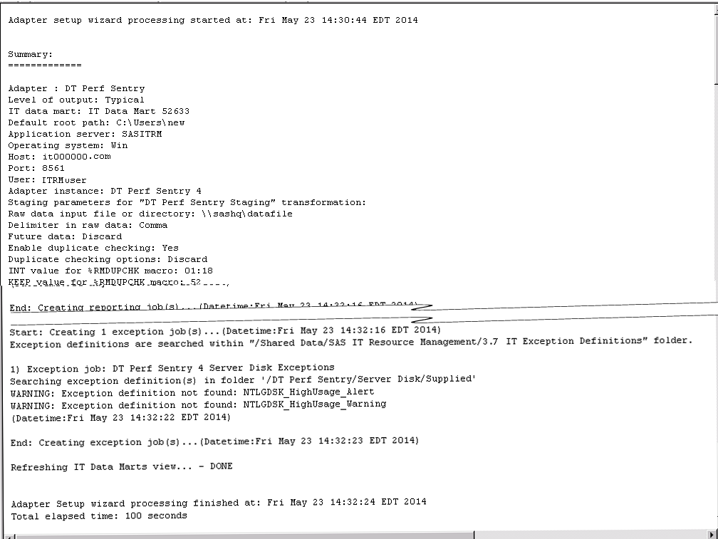 Sample Log File from the Adapter Setup Wizard