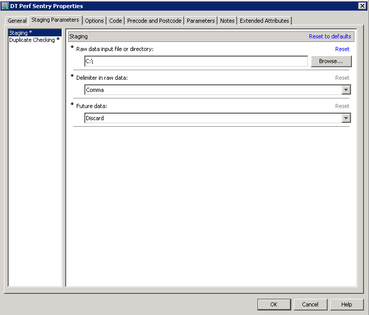 Staging Parameters Page