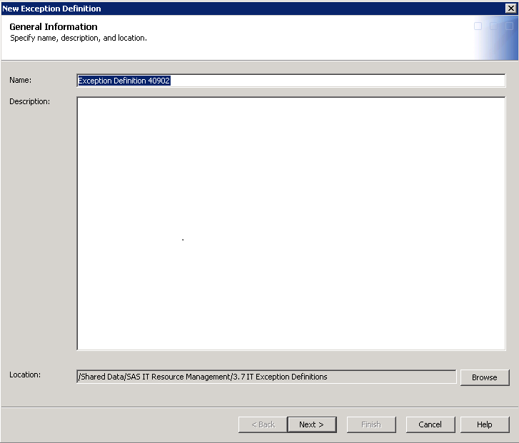 General Information Page of the Exception Definition Wizard