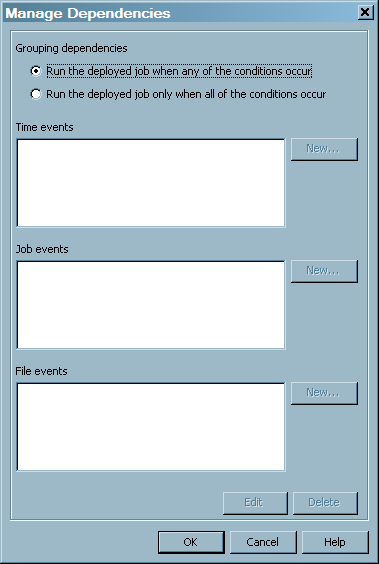 Manage dependencies dialog box