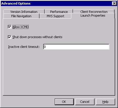 Launch Properties Tab of the Advanced Options Dialog Box