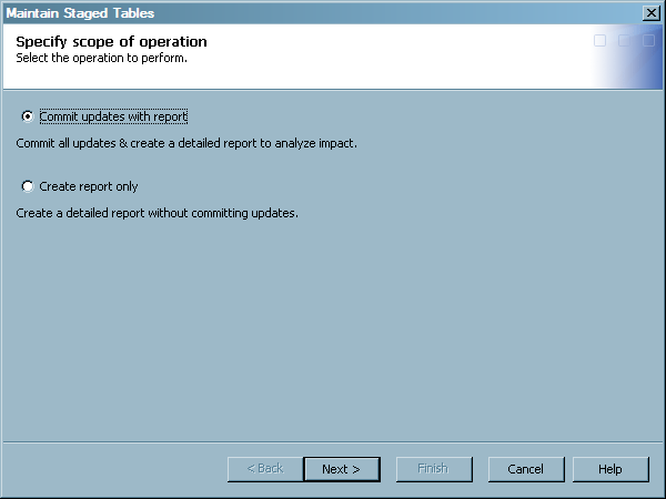 Maintain Staged Tables Wizard: Specify Scope