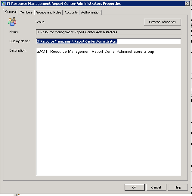 IT Resource Management Administrators Properties Dialog Box