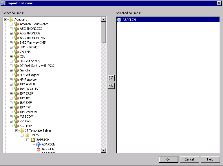 Import Columns Dialog Box