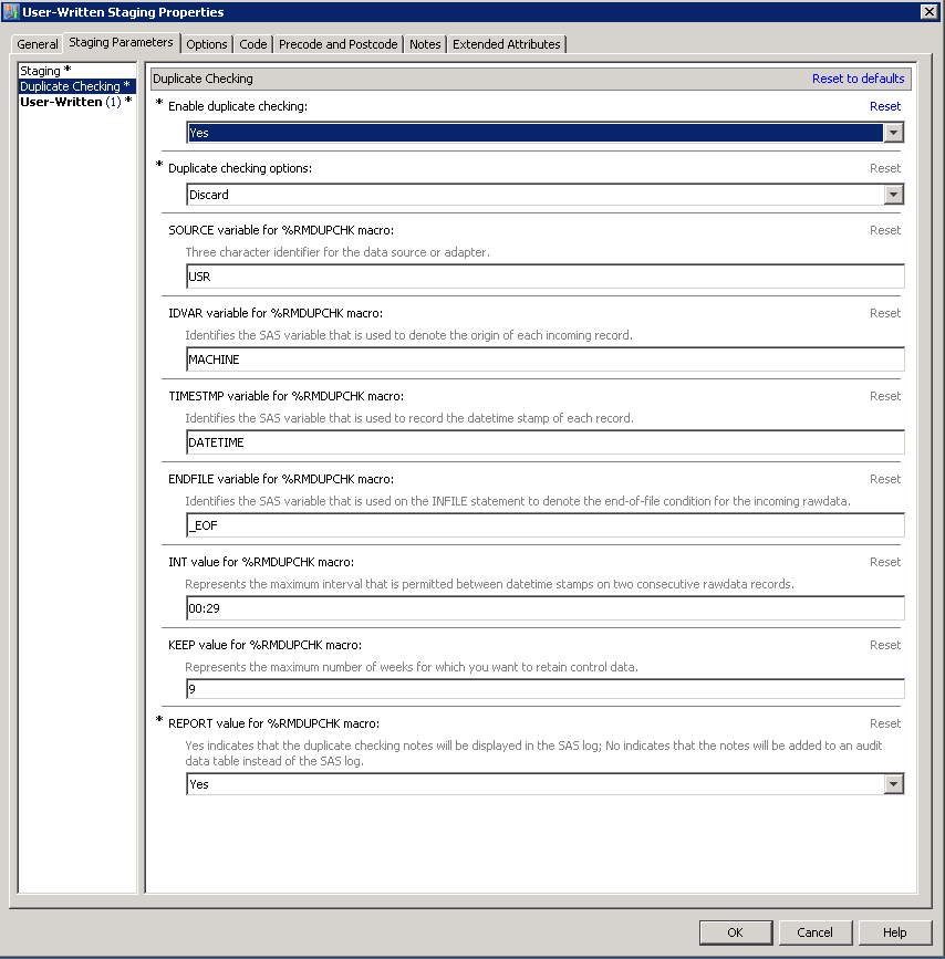 Duplicate Checking Staging Parameters