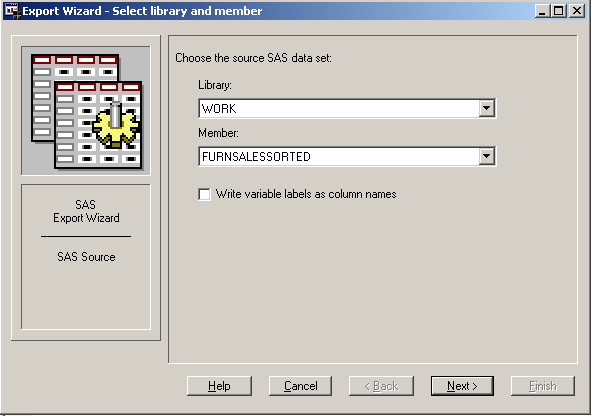 Export Wizard: Select library and members window