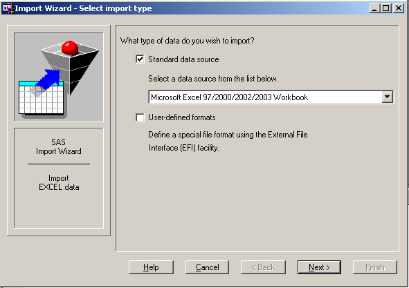 Import Wizard: Select import type window