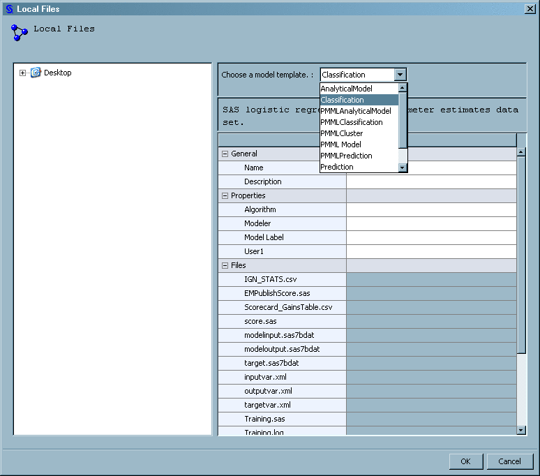 Choose a Model Template in the Local Files Window