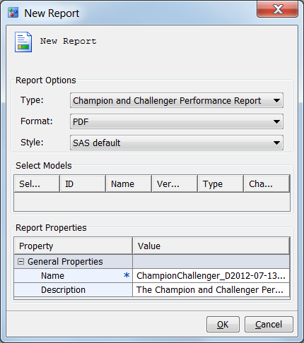 New Report Window Champion and Challenger Performance Report