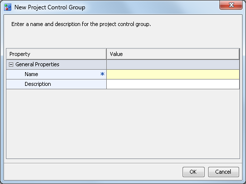 New Project Control Group window
