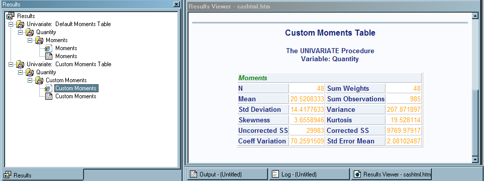 Customized Moments Table (Customized HTML Output from PROC UNIVARIATE andViewed with Microsoft Internet Explorer)