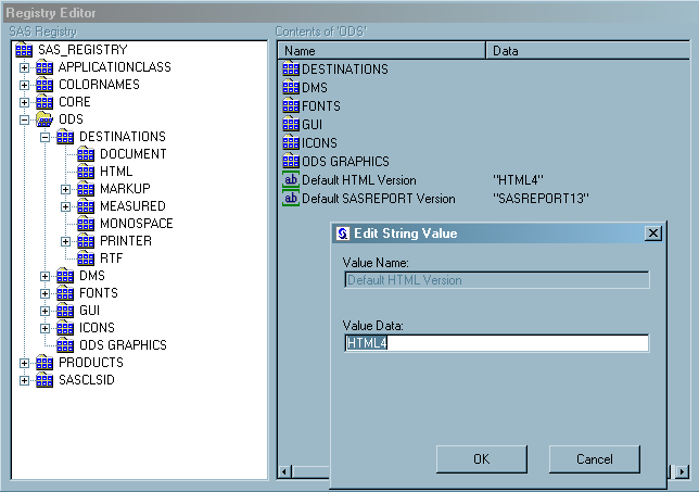 SAS Registry Showing HTML Version Setting