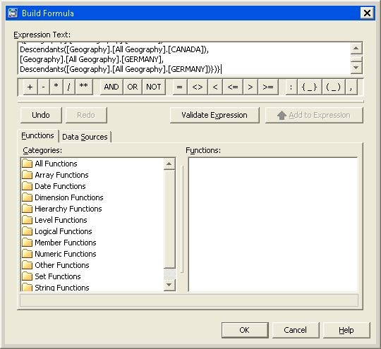 MDX Expression in the Build Formula Dialog Box