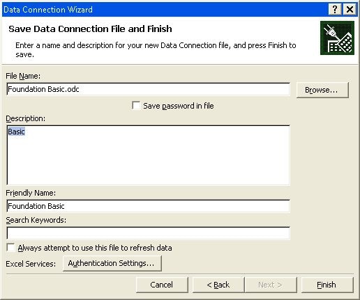 Save Data Connection File and Finish