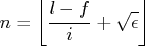 n=\lfloor\frac{l - f}i + \sqrt{\epsilon}\rfloor