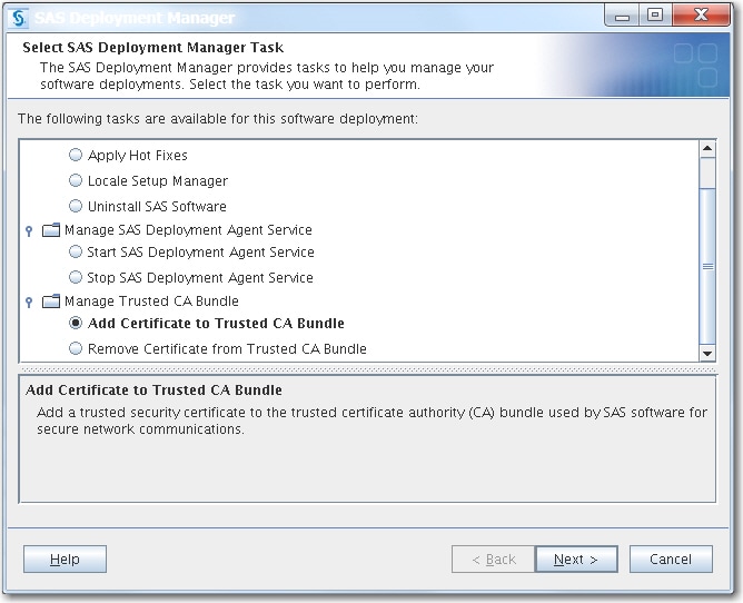 Select SAS Deployment Manager Task page