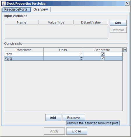 Properties Dialog Box for Seize Block