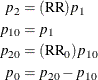 \begin{align*}  p_2 & = (\mr {RR})p_1 \\ p_{10} & = p_1 \\ p_{20} & = (\mr {RR}_0)p_{10} \\ p_0 & = p_{20} - p_{10} \end{align*}