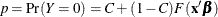 \[ p = \mbox{Pr}(Y = 0) = C + (1 - C) F(\mb{x}^{\prime }\bbeta ) \]