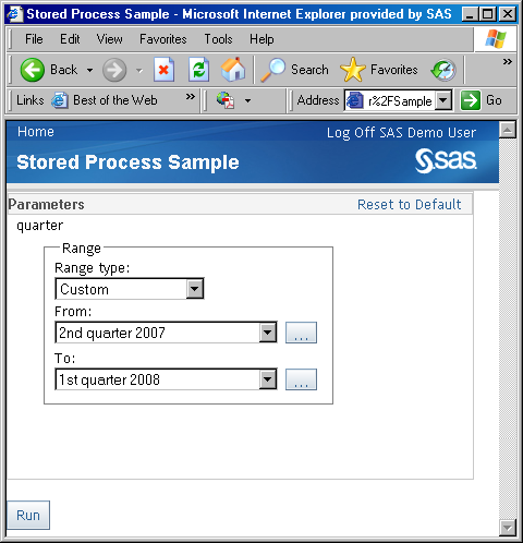 Stored process parameters page