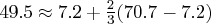 49.5 \approx 7.2 + \frac{2}3 (70.7-7.2)