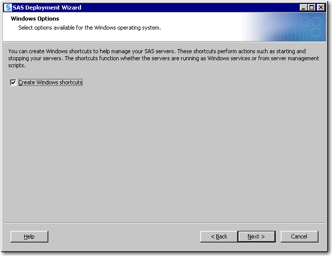 Windows Options page