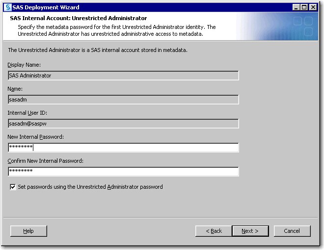 SAS Internal Account: Unrestricted Administrator page