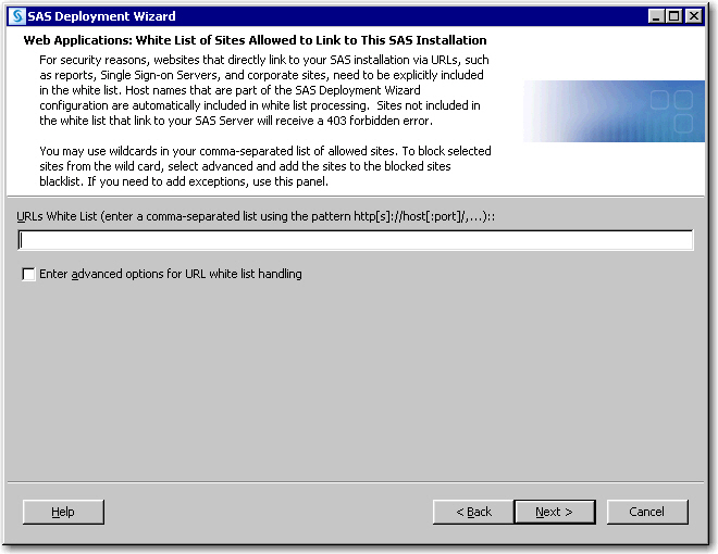 Web Applications: White List of Sites Allowed to Link to this SAS Installation page