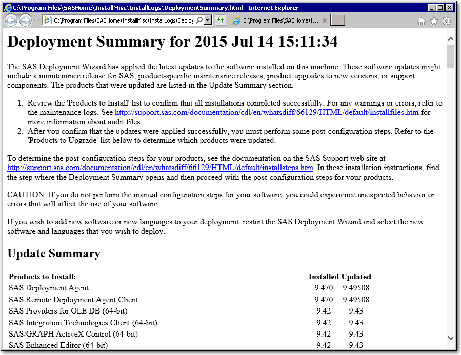 Deployment Summary report
