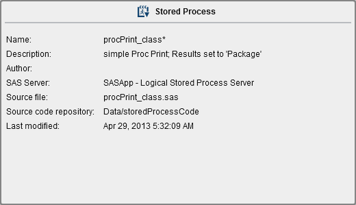 Metadata View for a Stored Process