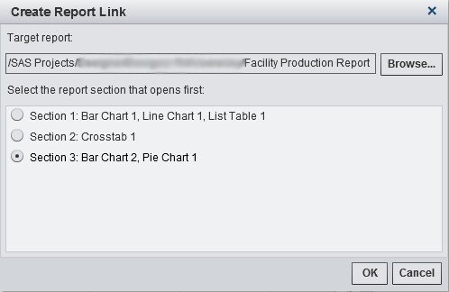 Create Report Link Window with Section 3 Selected
