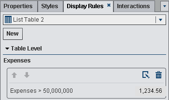 Display Rules Tab with the Display Rules for an Expression
