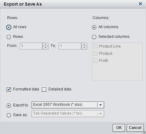 Export or Save As Window for Graphs