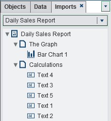 Imports Tab with a List of Report Objects