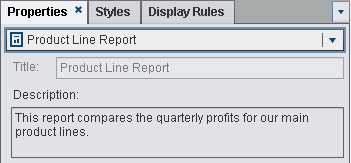 the Properties tab for a report