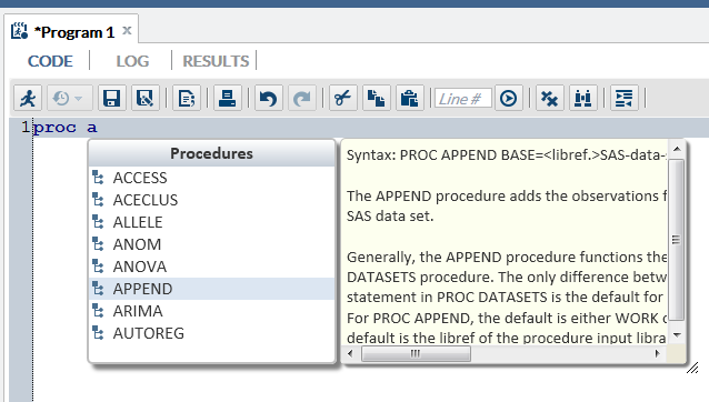 Example of the Autocomplete Feature in the Code Editor