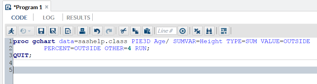 Default View of the Program Editor in SAS Web Editor